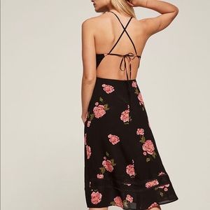 Reformation Black and Pink Floral Midi Dress
